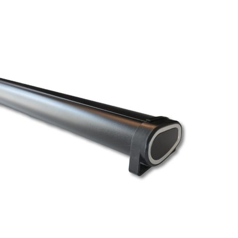 Liten filmduk för placering på bord, detalj av kassetten, från Kingpin Screens